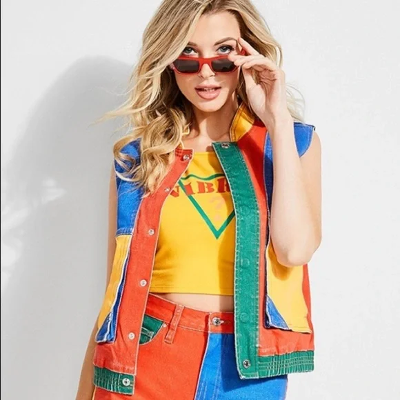 New GUESS x J BALVIN Colorblocked Denim Vest - Picture 4 of 5